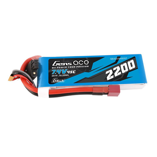 G-Tech 2200mAh 2S1P 7.4V 45C LiPo Battery Pack with Deans Plug GEA222S45DGT