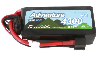 G-Tech Adventure 4300mAh 3S1P 11.4V 60C LiPo Battery Pack with Deans and XT60 Adapter Soft Pack