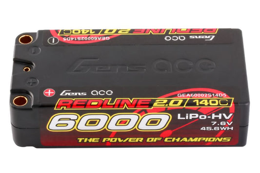 Gens Ace Redline 2.0 6000mAh 2S2P 7.6V 140C HV Shorty LiPo GEA60002S14D5