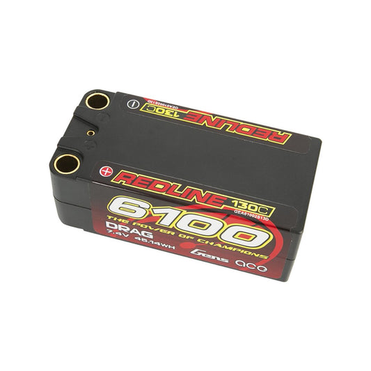 Redline 6100mAh 7.4V 130C 2S2P Hard Case Shorty LiPo Battery with 8mm Bullets for Drag Race Car