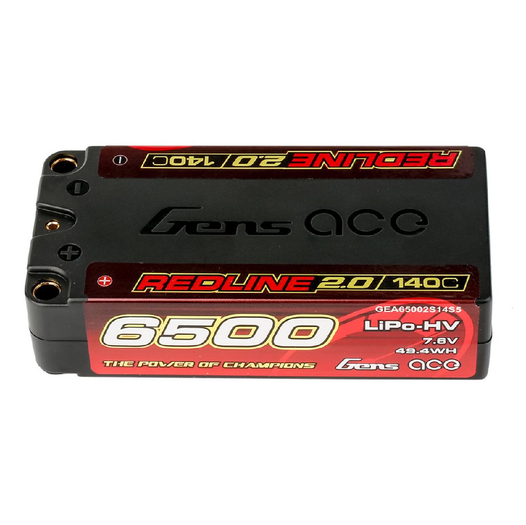 Gens Ace Redline 2.0 6500mAh 2S 140C 7.6V Shorty Lipo w/ 5.0mm