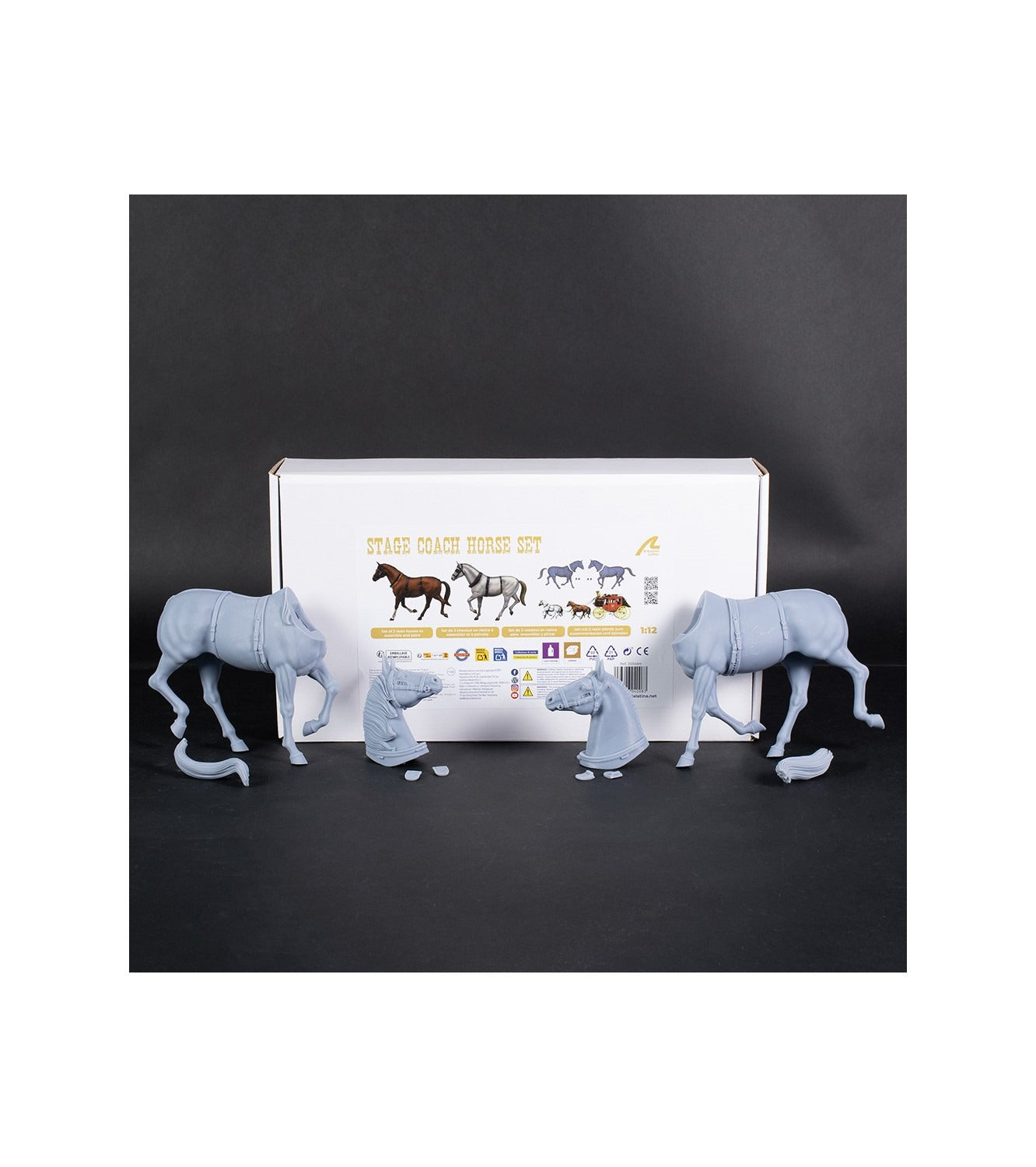 Set of 2 Resin Horses for Stage Coach - 1:12 scale