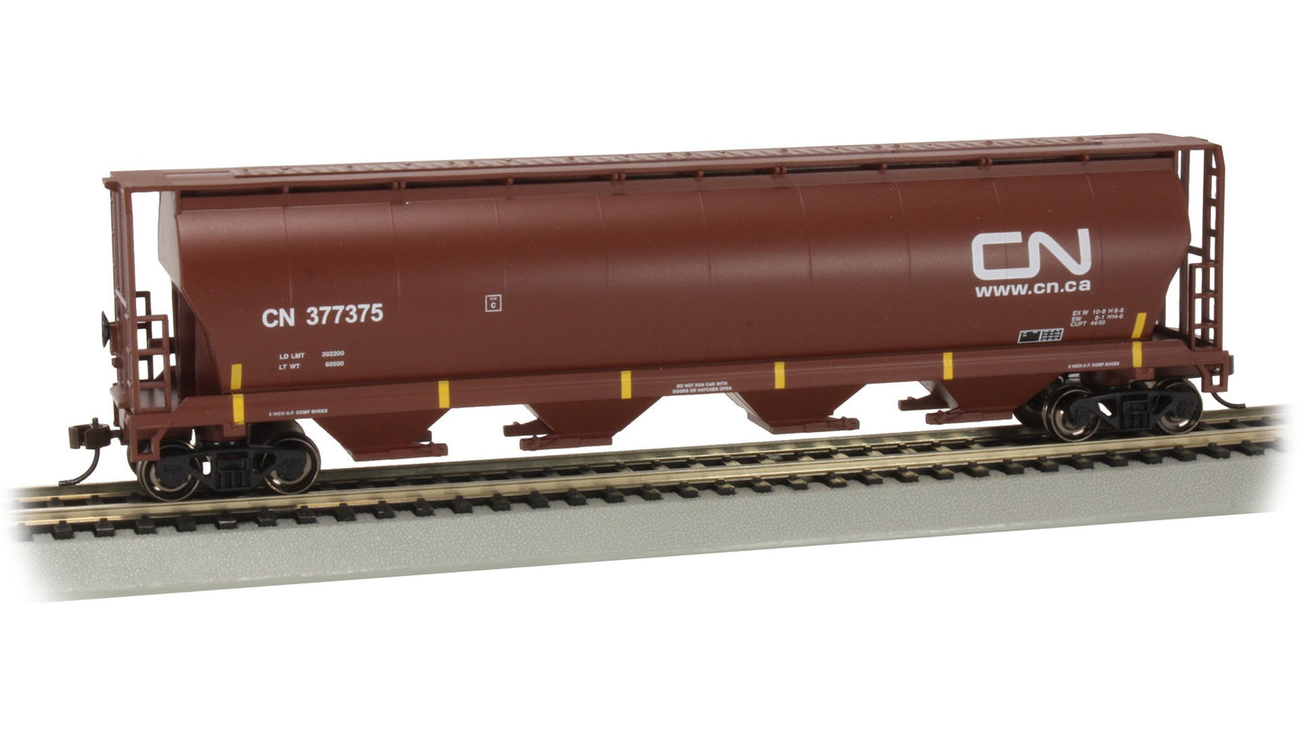 HO Rolling Canadian 4 Bay Cylindrical Grain Hopper - CN #377375 (Oxide Red)