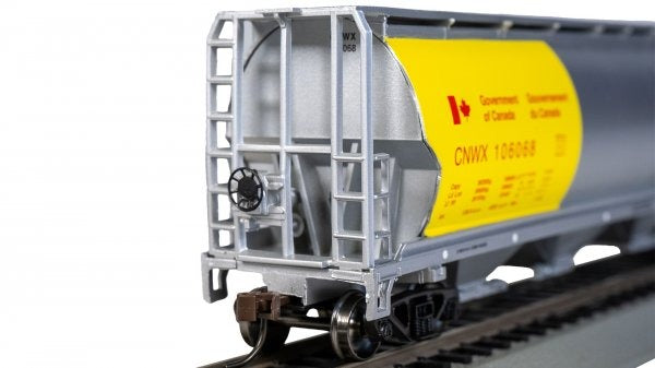 HO Rolling Canadian 4 Bay Cylindrical Grain Hopper - Government of Canada - Yellow Rd #106068