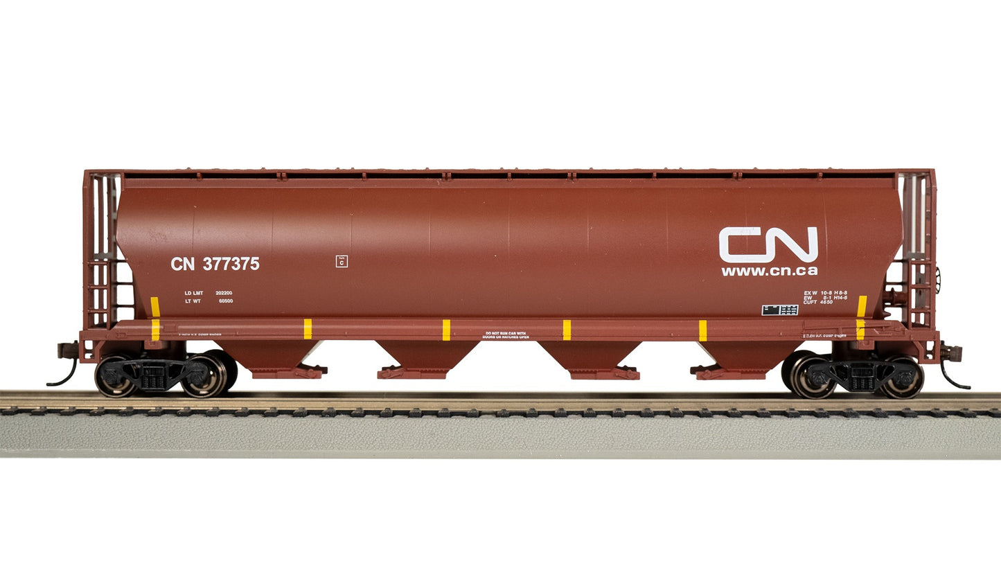 HO Rolling Canadian 4 Bay Cylindrical Grain Hopper - CN #377375 (Oxide Red)