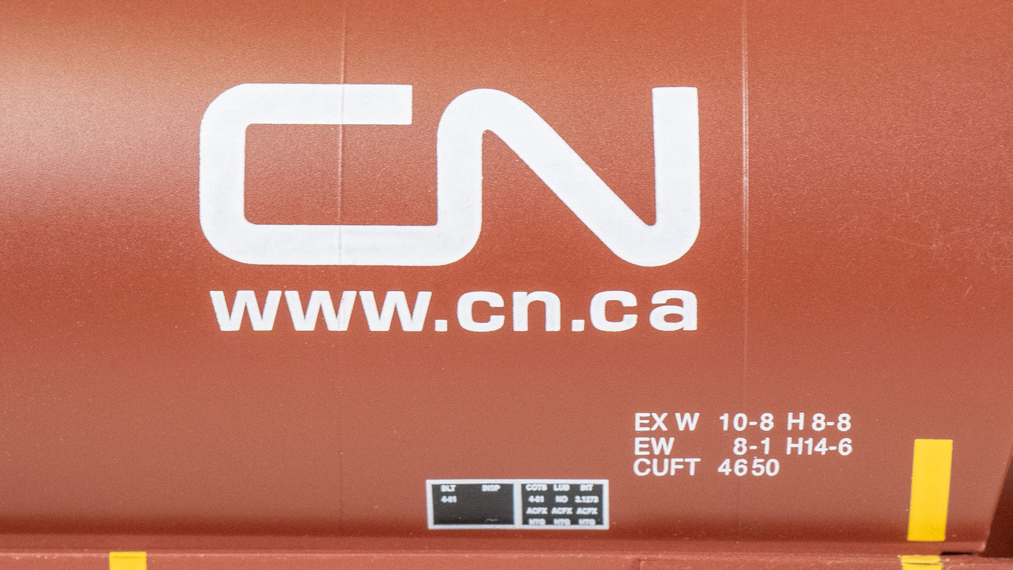 HO Rolling Canadian 4 Bay Cylindrical Grain Hopper - CN #377375 (Oxide Red)