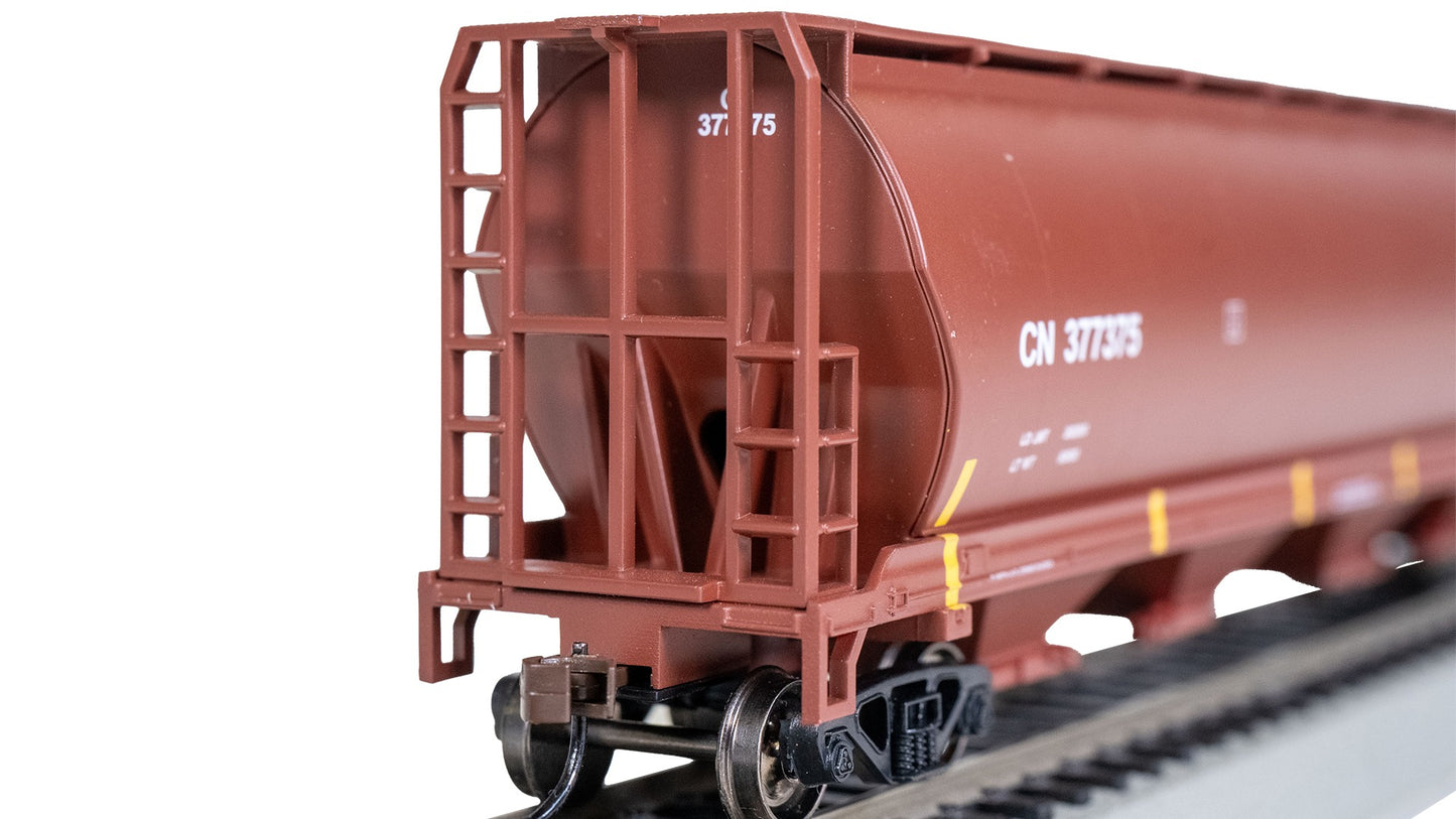 HO Rolling Canadian 4 Bay Cylindrical Grain Hopper - CN #377375 (Oxide Red)