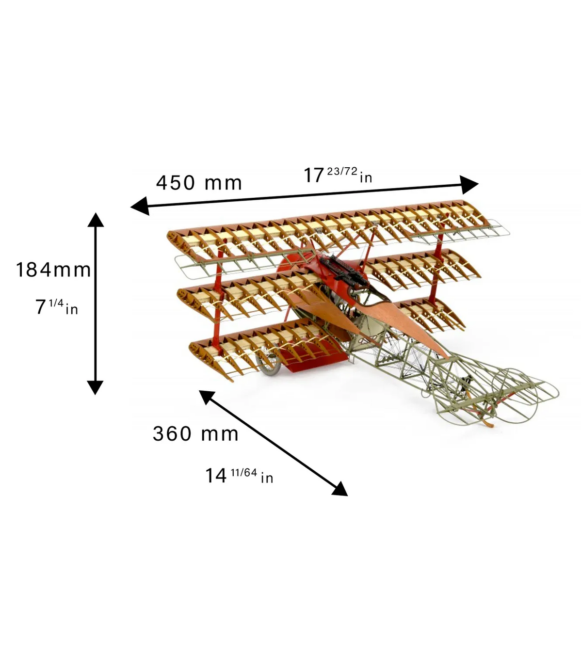 Fighter Fokker Dr I. 1:16 Wooden and Metal Aircraft Model
