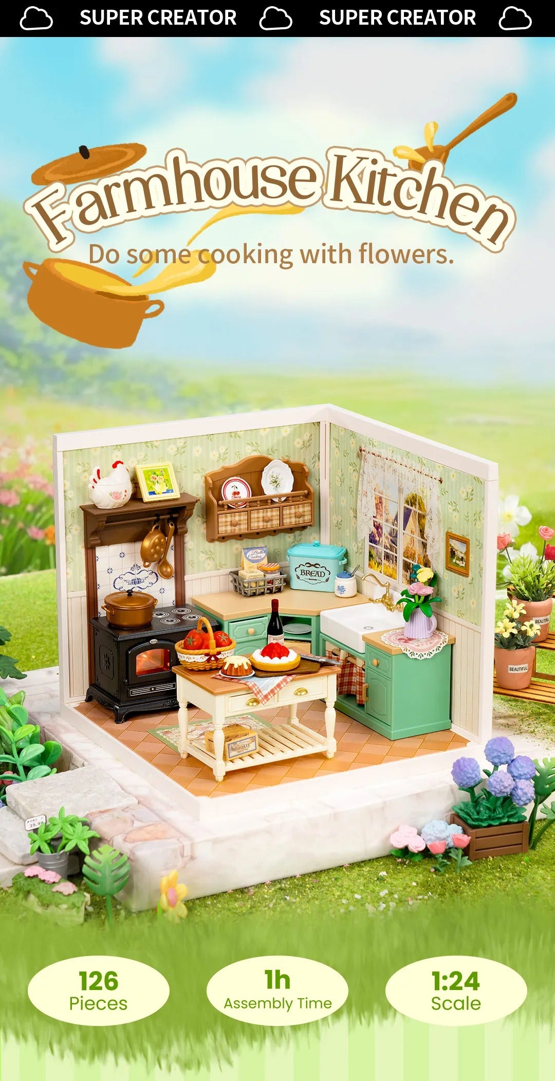 Rolife Farmhouse Kitchen Super Creator Miniature House DW024