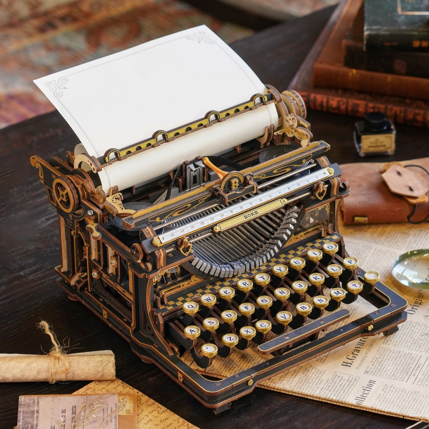 ROKR Mechanical Typewriter 3D Wooden Puzzle - Classic Version