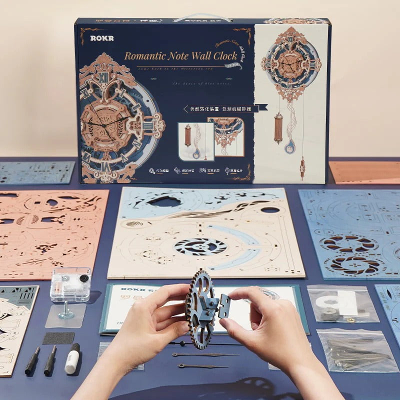 ROKR Romantic Note Wall Clock Mechanical Gear 3D Wooden Puzzle LC701
