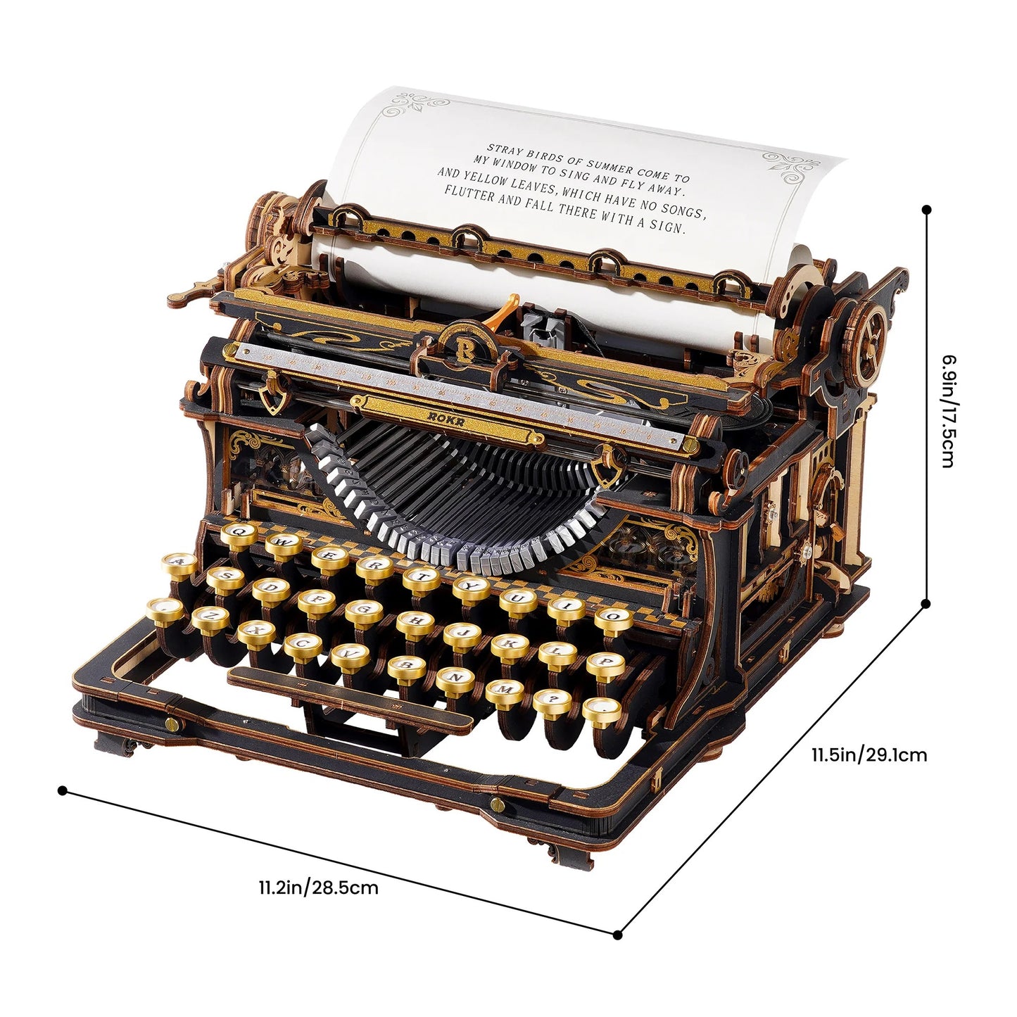ROKR Mechanical Typewriter 3D Wooden Puzzle - Classic Version