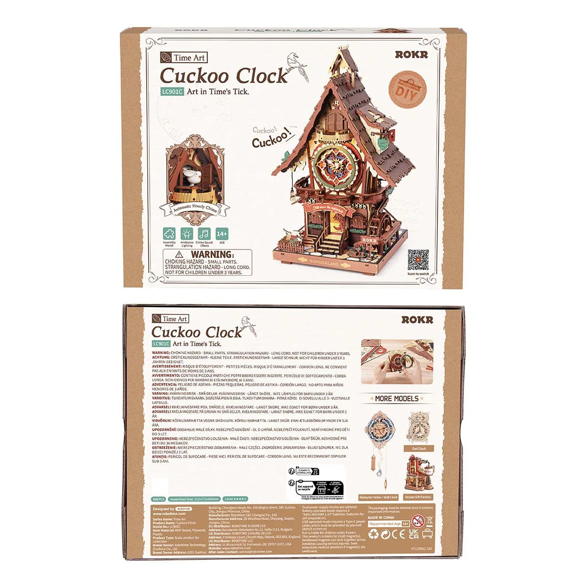 ROKR Cuckoo Clock Mechanical 3D Wooden Puzzle Colored