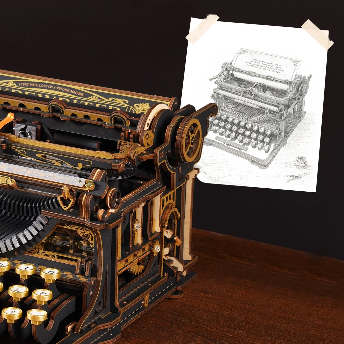 ROKR Mechanical Typewriter 3D Wooden Puzzle - Classic Version