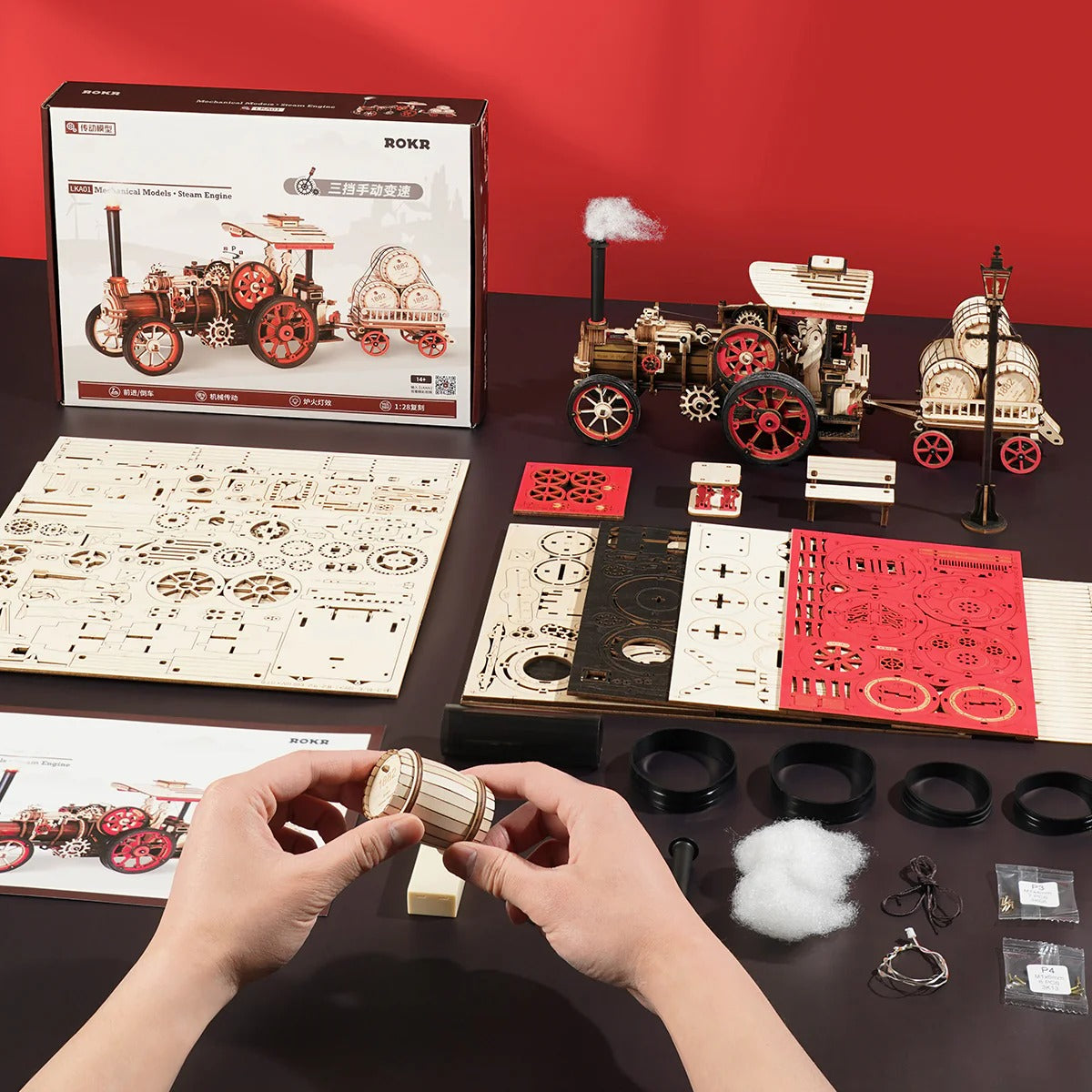 ROKR Steam Engine Mechanical Gear 3D Wooden Puzzle