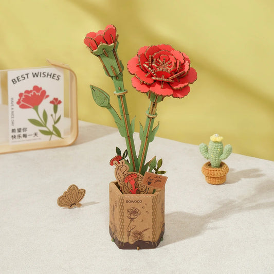 Rowood DIY Red Carnation 3D Wooden Puzzle
