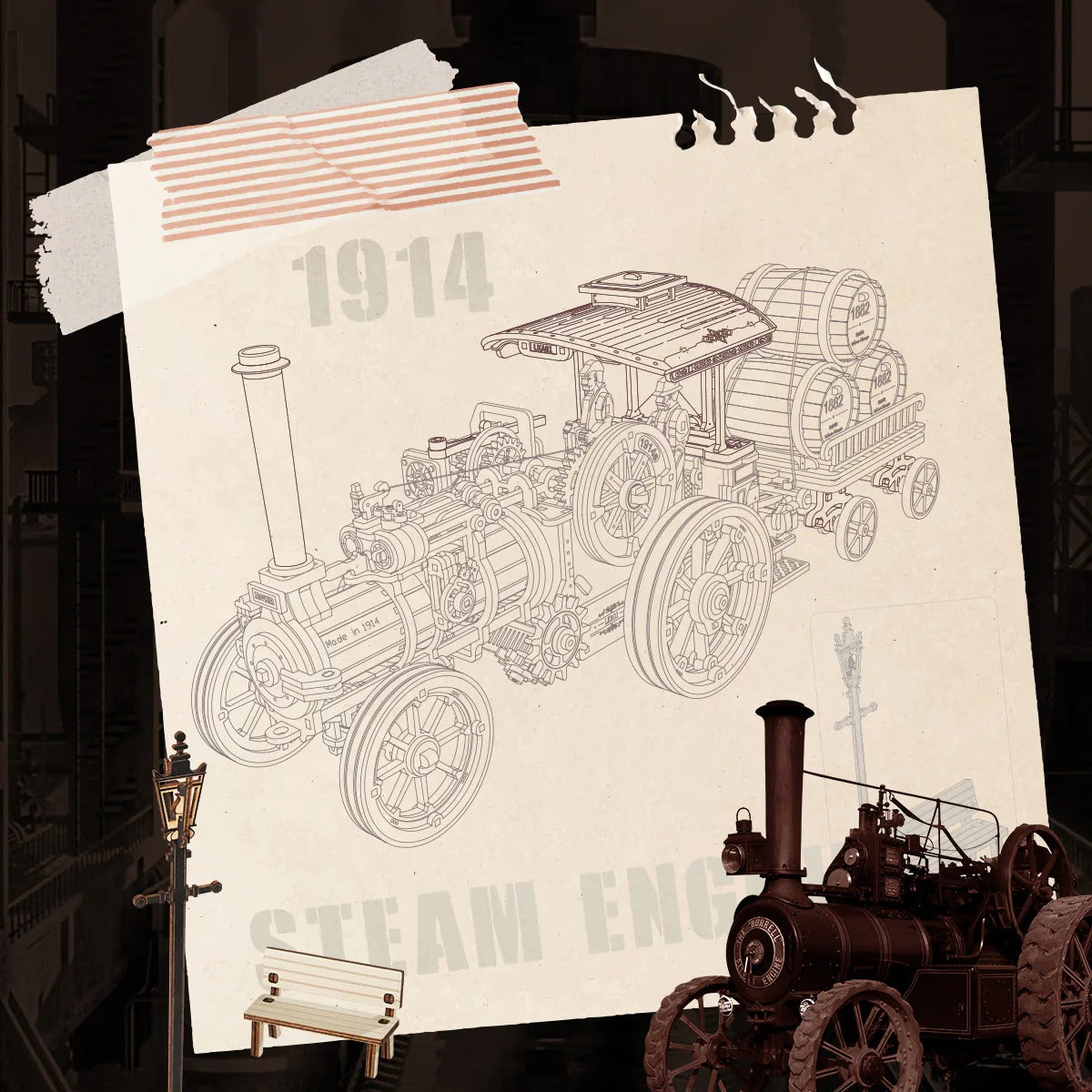 ROKR Steam Engine Mechanical Gear 3D Wooden Puzzle