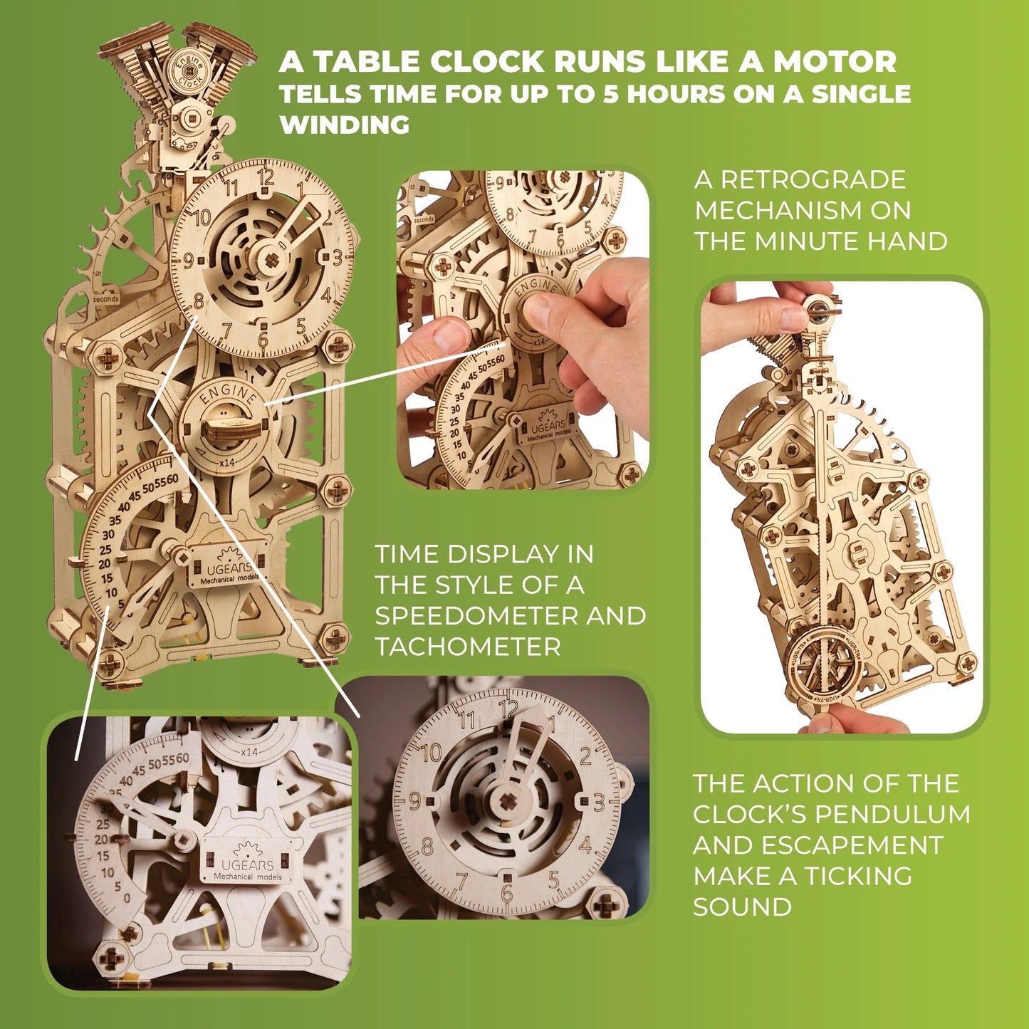 Ugears Engine Clock - 265 Pieces (Advanced)