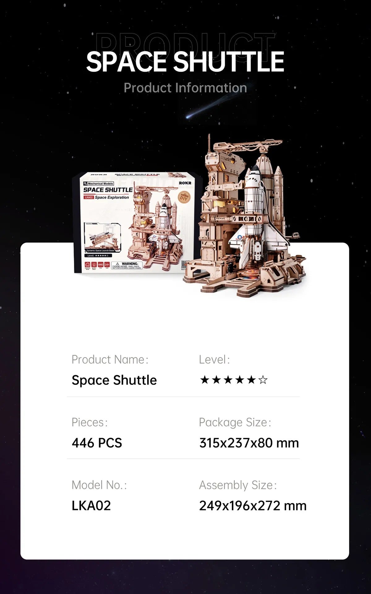 ROKR Space Shuttle Mechanical Gear 3D Wooden Puzzle