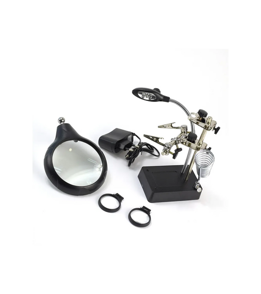 Third Hand with 3 Magnifying Glasses and 5 LED Lights