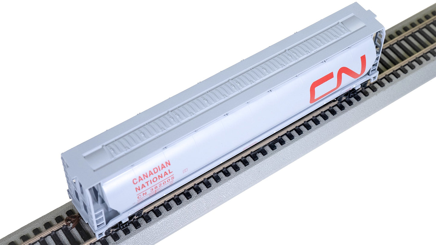 HO Rolling Canadian 4 Bay Cylindrical Grain Hopper - Canadian National #382005