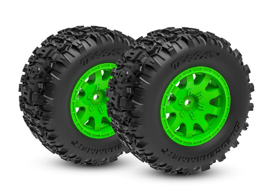 Traxxas Tires & wheels, assembled (green wheels)(rear)(2) TRA10770-GRN
