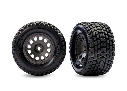 Traxxas Tires & wheels, Mini XRT, Gray on Gravix tire, front(2)