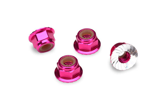 Traxxas Nuts, 4mm aluminum, flanged, serrated (pink-anodized) (4) TRA1747P