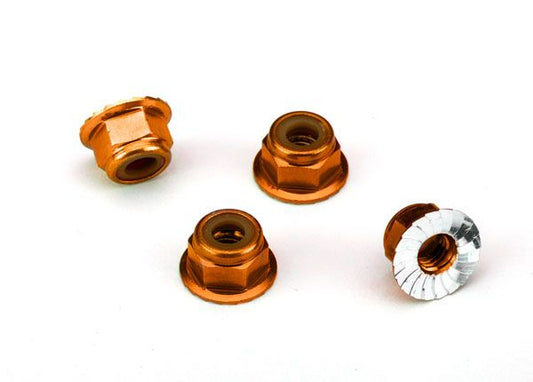 Traxxas 4mm Aluminum Flanged Serrated Nuts (Orange) (4) TRA1747T