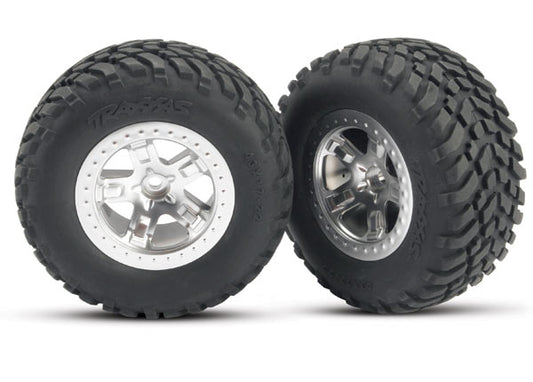 TRA5873 Traxxas Tires &amp; wheels, assembled, glued (SCT satin chrome, beadlock style wheels, SCT off-road racing tires, foam inserts) (2)