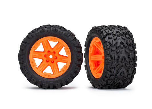 TRA6774A Traxxas Tires &amp; wheels, assembled, glued (2.8') (RXT orange wheels, Talon Extreme tires, foam inserts) (2WD electric rear) (2) (TSM rated)