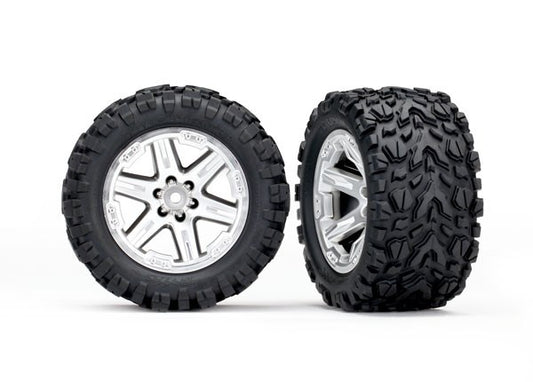 TRA6774R Traxxas Tires &amp; wheels, assembled, glued (2.8') (RXT satin chrome wheels, Talon Extreme tires, foam inserts) (2WD electric rear) (2) (TSM rated)
