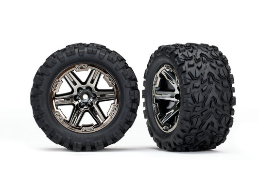 TRA6774X Traxxas Tires &amp; wheels, assembled, glued (2.8') (RXT black chrome wheels, Talon Extreme tires, foam inserts) (2WD electric rear) (2) (TSM rated)