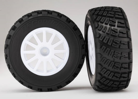 TRA7473 Traxxas Tires &amp; wheels, assembled, glued (White wheels, BFGoodrich Rally, gravel pattern, tires, foam inserts) (2) (TSM rated)
