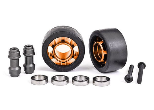 TRA7775T Traxxas Wheels, Wheelie Bar, 6061-T6 Aluminum (Orange-Anodized) (2)/ Axle, Wheelie Bar, 6061-T6 Aluminum (2)/ 10x15x4 Ball Bearings (4)
