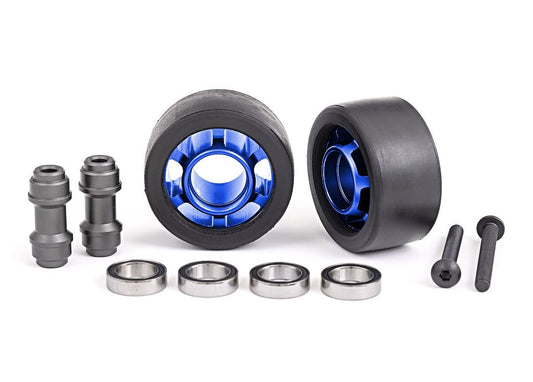 TRA7775X Traxxas Wheels, Wheelie Bar, 6061-T6 Aluminum (Blue-Anodized) (2)/ Axle, Wheelie Bar, 6061-T6 Aluminum (2)/ 10x15x4 Ball Bearings (4)